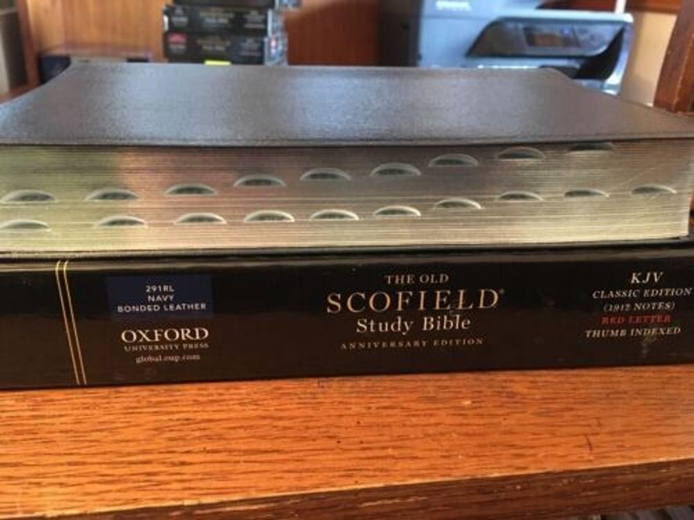 KJV Old Scofield Study Bible Navy Leather 1917 notes Red letter Thumb-Indexed